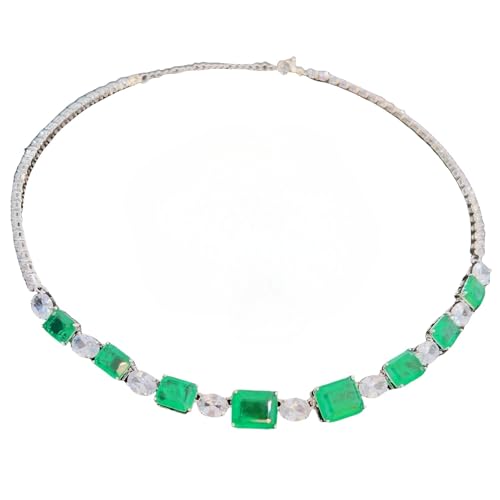 Sumpgle Square-Cut Imitation Emerald Necklace Set with Green Zircon Earrings Bracelet Vintage Jewelry for Women Elegant Daily von Sumpgle