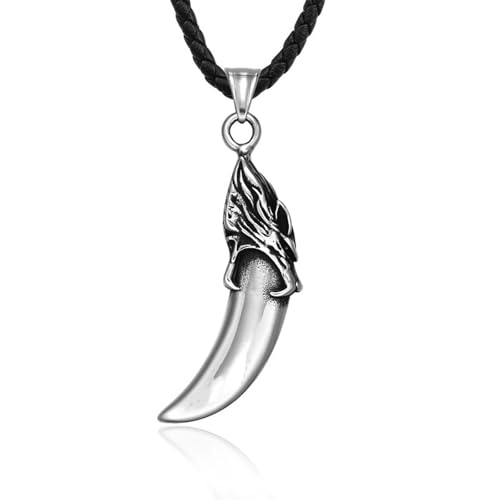 Sumpgle Wolf Fang Anhänger Halskette Edelstahl Retro Stil Herrenschmuck Gothic Mode Unikat Geschenk Silberkette von Sumpgle