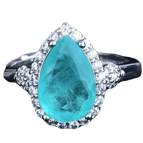 Teardrop Simulated Paraiba Jewelry Set with Ring Necklace Earrings for Women Elegant Fashion Accessory Gift for Daily von Sumpgle