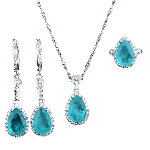 Teardrop Simulated Paraiba Jewelry Set with Ring Necklace Earrings for Women Elegant Fashion Accessory Gift for Daily Teardrop Simulated Paraiba Jewelry Set with Ring Necklace Earrings for Women Elegant Fashion Accessory Gift for Daily von Sumpgle