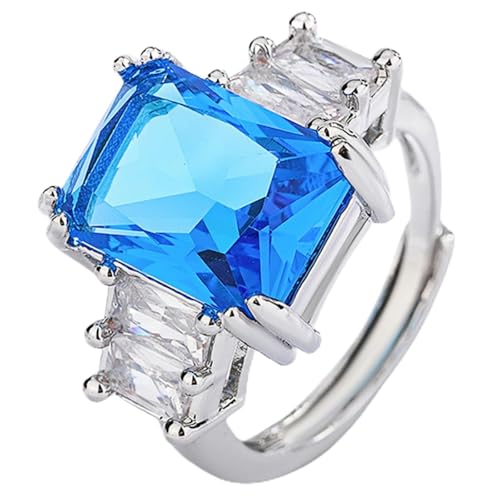Verstellbarer Ring mit künstlichem himmelblauem Topas, Vintage-inspiriertes Design, Zirkonia, eleganter Schmuck für Frauen, Geschenk von Sumpgle