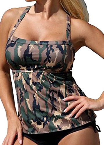 Sumtory Frauen Zwei Stücke Tankini Camouflage Backless Bandage Badeanzug Badebekleidung, Camouflage, Medium von Sumtory