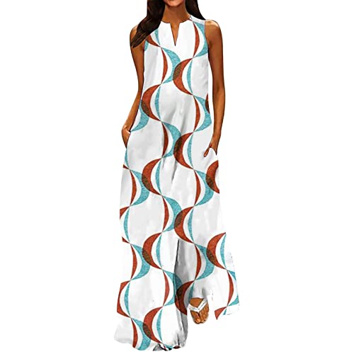 Damen Sommerkleid Sexy Freizeitkleider Druck Frau Swing Oberteil Midi Kleider Sommer Damen Abiballkleid Große Größen Brautmutterkleider Frauen Partykleider Blusenkleider Weiss XL von Sumuqi