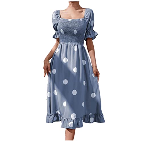 Damen Sommerkleid Sommer Party Kleider Drucken Teenager Mädchen Sexy Oberteil Midikleid Kurzarm Frau Rockabilly Kleider Knielang Kleider Hochzeit Frauen Ballkleider Boho-Kleid Grau L von Sumuqi