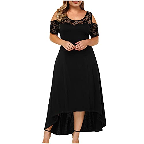 Sommerkleid Damen Schulterfreies Kleid Mode Abschlusskleid Frauen Einfarbig Oberteile Mini Kleid Bequeme Aben Kleid Lang Brautkleider Hochzeitskleider Mädchen Boho Kleid Abiballkleid Schwarz 4XL von Sumuqi