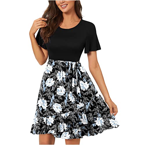 Sommerkleid für Damen Basic Sommerkleider Print Teenager Mädchen Lange Bluse Midi Kleider Große Größen Frauen Curvy Kleider Sommer Hochzeitskleid Mädchen Blusen Kleid Party Kleider Weiss XL von Sumuqi