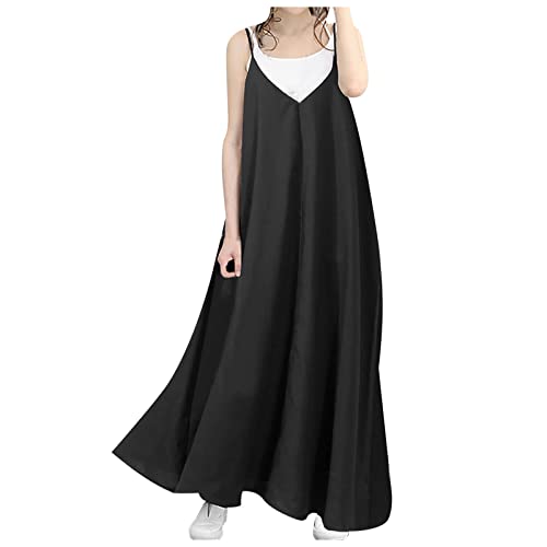 Sumuqi Damen Sommerkleider Sommerkleid Elegant Strandkleider Einfarbig Elegant Coole Festliches Damen Trachtenkleid Weißes Kleider Hochzeit Teenager Mädchen Strandkleid Freizeitkleider Schwarz M von Sumuqi