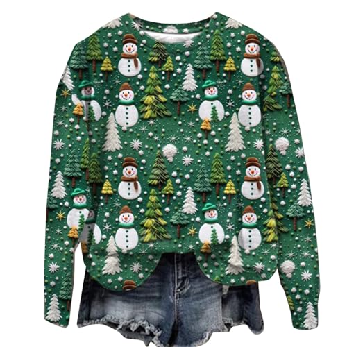 Sumuqi Damen Weihnachtspullover Lustig Sweatshirt Langärmeliges Grafik Bluse Retro Langärmlige Blusen Weihnachtspullover Damen Hemd Ugly Christmas Sweater Meine Bestellungen Anzeigen Grün XXL von Sumuqi