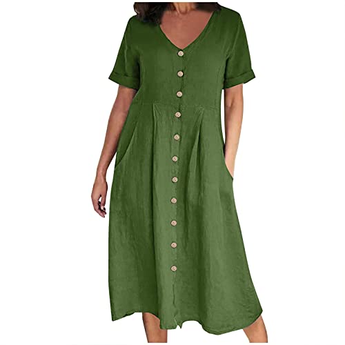 Sumuqi Sommerkleid für Damen Sommerkleider 2024 Boho-Kleid Einfarbig Frau Elegant Festlich Bekleidung Mini Kleid Mode Teenager Mädchen Frühlingskleid Elegante Abendkleider Blusen Kleid Grün 4XL von Sumuqi