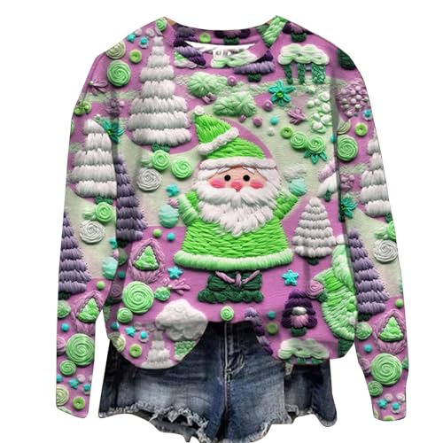 Sumuqi Weihnachts Tshirt Damen Sweatshirt Langarm Tie-Dye Hemd Winter Langärmlige T-Shirt Frau T-Shirts Weihnachtspullover Damen Ugly Christmas Sweater Meine Bestellungen Anzeigen Grün L von Sumuqi