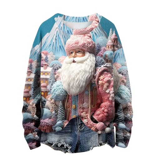 Sumuqi Weihnachts Tshirt Damen T-Shirts Langarm Grafik Drucken Bluse Mode Langärmliges Hemd Sweatshirt Weihnachtspullover Damen Ugly Christmas Sweater Meine Bestellungen Anzeigen Blau XXL von Sumuqi