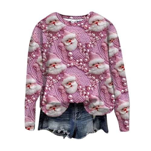 Sumuqi Weihnachtskleidung Damen T-Shirts Langarm Grafik Kleidung Warm Langarmshirt Oberteile Weihnachtspullover Damen Lustig Bluse Ugly Christmas Sweater Meine Bestellungen Anzeigen Rosa XXL von Sumuqi
