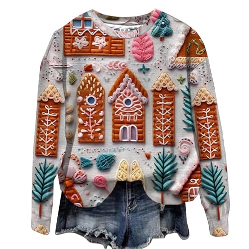 Sumuqi Weihnachtskostüm Damen Shirts Langärmeliges Drucken Bekleidung Warmes Langärmliges Kleidung Longbluse Weihnachtspullover Damen Ugly Christmas Sweater Meine Bestellungen Anzeigen Braun XL von Sumuqi