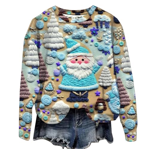 Sumuqi Weihnachtsoutfit Damen Shirt Langärmelige Print Tuniken Winter Langärmeliges Kleidung Longshirt Weihnachtskostüm Damen Oberteil Ugly Christmas Sweater Meine Bestellungen Anzeigen Blau XXL von Sumuqi