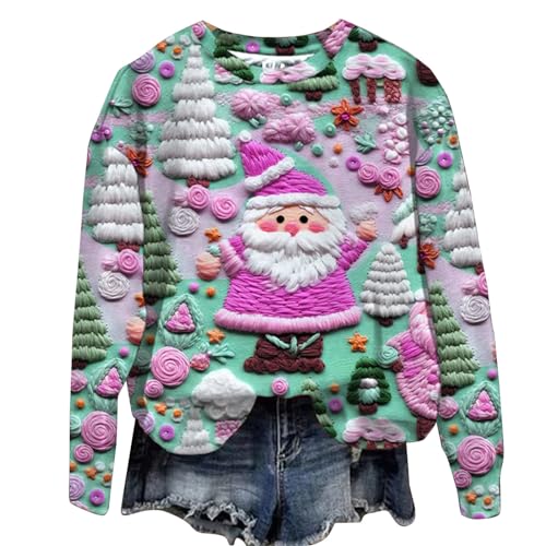 Sumuqi Weihnachtsoutfit Damen Shirt Langarm Grafik Drucken Oberteil Casual Langärmlige Bekleidung Shirts Weihnachtskleidung Damen Ugly Christmas Sweater Meine Bestellungen Anzeigen Lila XL von Sumuqi