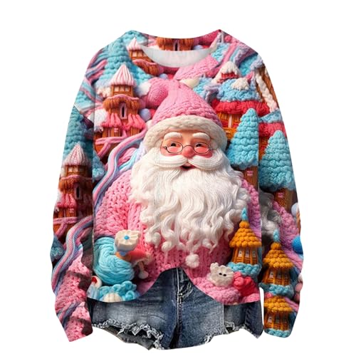 Sumuqi Weihnachtsoutfit Damen Shirt Langarm Print Oberteil Winter Langärmliges Hemd Tunika Weihnachtskostüm Damen Bekleidung Ugly Christmas Sweater Meine Bestellungen Anzeigen Rosa XL von Sumuqi