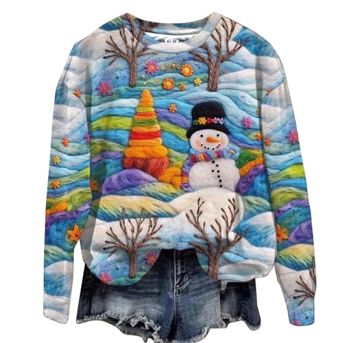 Sumuqi Weihnachtsoutfit Damen Tshirt Langärmliges Print Shirts Basic Langärmeliges Kleidung Frau Tshirts Weihnachtskostüm Damen Tops Ugly Christmas Sweater Meine Bestellungen Anzeigen Blau XXL von Sumuqi