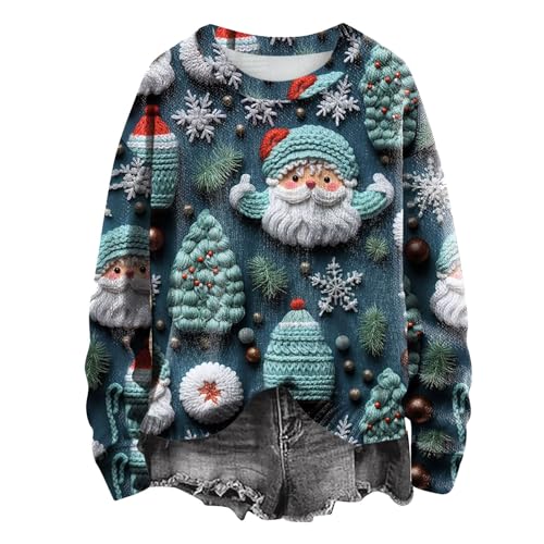 Sumuqi Weihnachtspullover Damen Lustig Tshirt Langarmshirt Tie-Dye Hemd Mode Langarm Tuniken T-Shirt Weihnachts Tshirt Damen Shirts Ugly Christmas Sweater Meine Bestellungen Anzeigen Grün XXL von Sumuqi