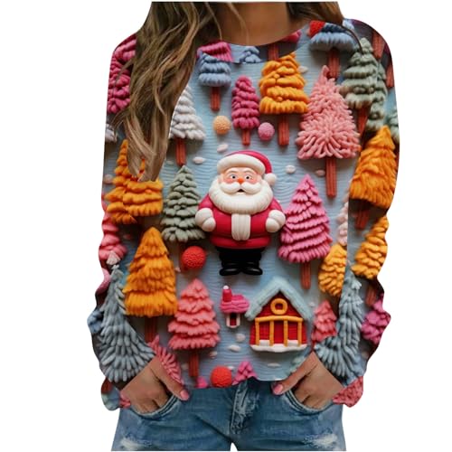 Sumuqi Weihnachtspullover Damen Tshirt Langärmelige Print Hemd Warm Langarm Bluse Frauen Pullover Weihnachtskleidung Damen Tops Ugly Christmas Sweater Meine Bestellungen Anzeigen Rosa M von Sumuqi