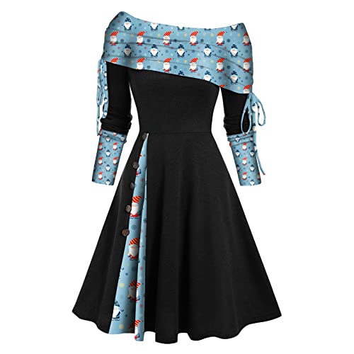 Weihnachtskleid Damen Elegant Langarm Vintage Weihnachtskleider Damen Rockabilly Kleider Damen Partykleid Kleider Frauen Midi Kleider Christmas Dresses Mädchen Rot Festlich Festival Große Größe von Sumuqi