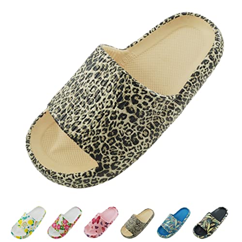 Sumvov Cozyslides Original Damen Schlappen 100% EVA Super Weich Rutschfest Badeschuhe Cozislides Original Hausschuhe Damen(Leopard print,36-37) von Sumvov