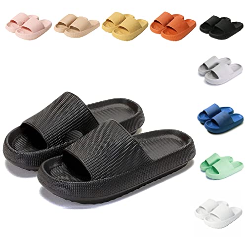 Sumvov Cozyslides Original Damen Schlappen 100% EVA Super Weich Rutschfest Badeschuhe Cozislides Original Hausschuhe Damen Herren,Schwarz,42/43 EU von Sumvov