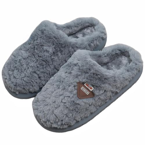 Sumvov Hausschuhe Damen Winter Weich Rutschfest Pantoffeln Damen Herren Warme Hausschuhe Damen Plüsch Schlappen Damen Slippers(Dunkelgrau,42-43) von Sumvov