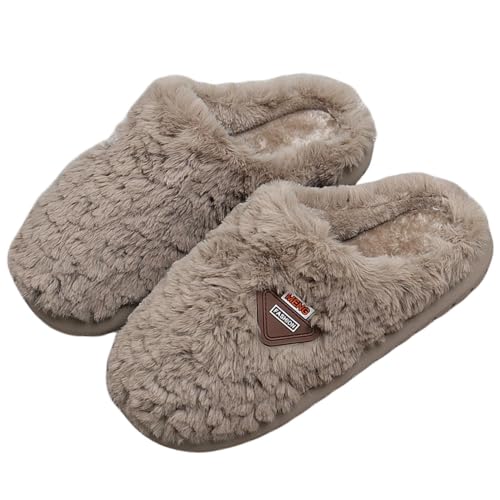 Sumvov Hausschuhe Damen Winter Weich Rutschfest Pantoffeln Damen Herren Warme Hausschuhe Damen Plüsch Schlappen Damen Slippers(Khaki,42-43) von Sumvov