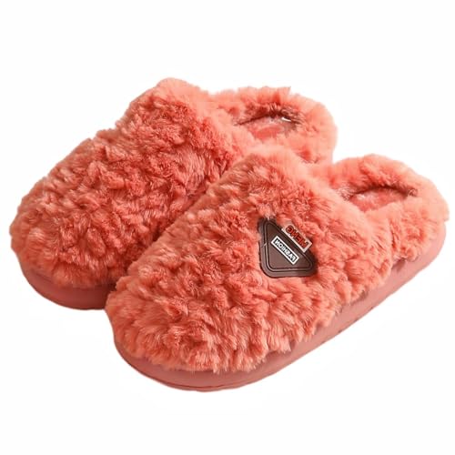 Sumvov Hausschuhe Damen Winter Weich Rutschfest Pantoffeln Damen Herren Warme Hausschuhe Damen Plüsch Schlappen Damen Slippers(Orange-rot,40-41) von Sumvov