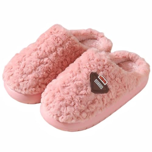 Sumvov Hausschuhe Damen Winter Weich Rutschfest Pantoffeln Damen Herren Warme Hausschuhe Damen Plüsch Schlappen Damen Slippers(Rosa,36-37) von Sumvov