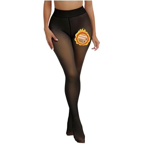 Sumvov Strumpfhosen Damen Winter S/M/L, Thermo Strumpfhose gefüttert, Gefälschte Durchscheinend Plüschstrümpfe Pantyhose Wärmende Fleece Strumpfhose (Schwarz-Dickem Fleecefutter, M) von Sumvov
