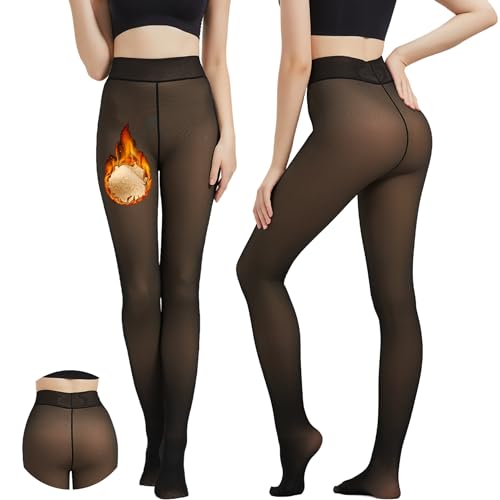 Sumvov Thermo Strumpfhose Damen,Eine Mittelnahtlinie Im Schritt,Fleece Gefütterte Strumpfhosen Damen Winter,Gefälschte Durchscheinend Plüschstrümpfe Pantyhose Wärmende Leggings von Sumvov