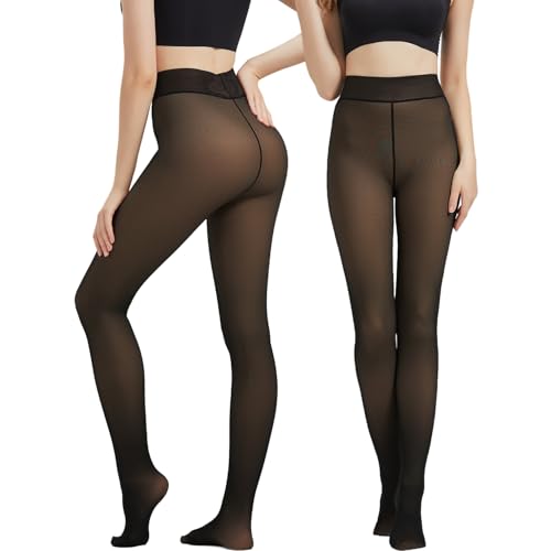 Sumvov Thermo Strumpfhose Damen,Nur Eine Mittelnahtlinie Im Schritt,Fleece Gefütterte Strumpfhosen Damen Winter,Hochelastische Leggings Gefälschte Durchscheinend Wärmende Pantyhose(Fleecefutter) von Sumvov