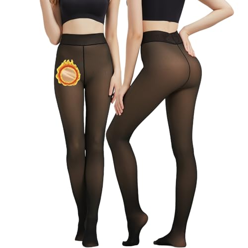 Sumvov Thermo Strumpfhose Damen Winter,Nur Eine Mittelnahtlinie Im Schritt,Fleece Gefütterte Strumpfhosen,Hochelastische Leggings Gefälschte Durchscheinend Wärmende Pantyhose(Dickem Fleecefutter) von Sumvov