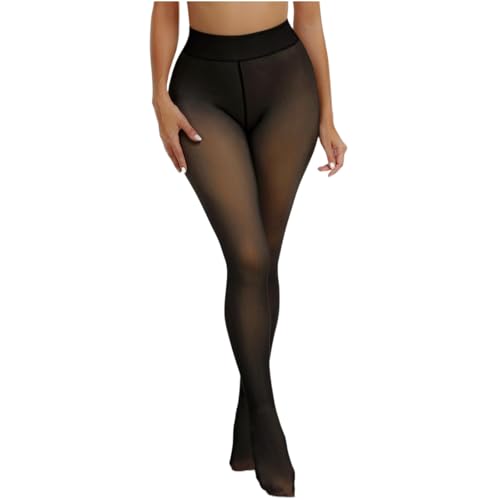 Sumvov Strumpfhosen Damen Winter S/M/L, Thermo Strumpfhose gefüttert, Gefälschte Durchscheinend Plüschstrümpfe Pantyhose Wärmende Fleece Strumpfhose (Schwarz-Fleecefutter, S) von Sumvov