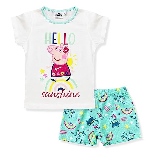 Peppa Wutz Pig Hello Sunshine Schlafanzug Pyjama Kurzarm 2 TLG. für Mädchen (as3, Numeric, Numeric_116, Regular, Weiß) von Sun CIty