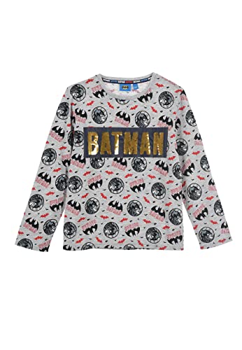 Batman Jungen Langarm-Shirt Longsleeve Oberteil Glitzer Wende Pailletten (104, Grau) von Sun-City