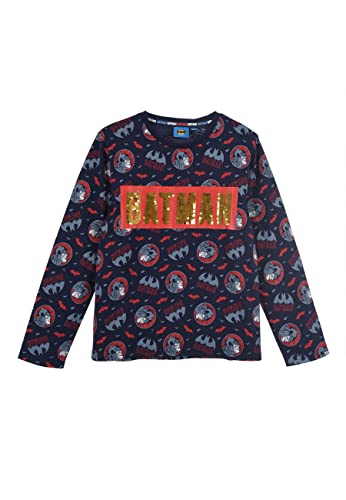 Batman Jungen Langarm-Shirt Longsleeve Oberteil Glitzer Wende Pailletten (116, Blau) von Sun-City