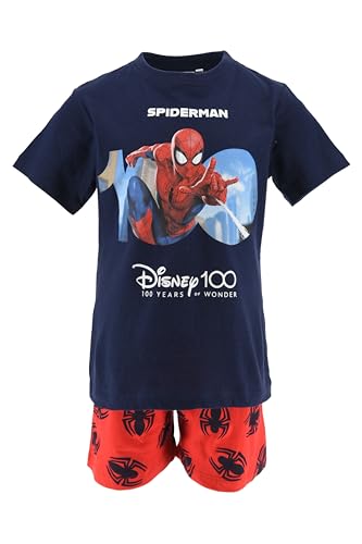 Disney 100 Marvel Spiderman Schlafanzug, 2-teilig, T-Shirt mit kurzen Ärmeln und Shorts für Kinder, rot, 8 Jahre von Sun City