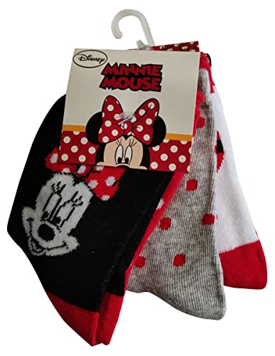 Disney Minnie Maus 3er-Pack Socken Strümpfe Söckchen Mode mit bunten Motiven für Kinder, Mädchen und Jungen (as3, numeric, numeric_30, Rot, Grau, Weiß) von Sun City