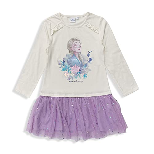 Frozen - Die Eiskönigin ELSA Kinder Mädchen Kleid Jerseykleid Langarm Dress Tüll Rock, Farbe:Weiß, Größe Kids:128 von Sun City