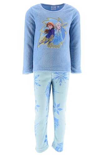 Frozen Disney Mädchen Fleece Pyjama Set mit Die Eiskönigin ELSA und Anna Motiv Langarm Zweiteiliger Nachtwäsche (DE/NL/SE/PL, Numerisch, 110, Regular, Blau) von Sun City