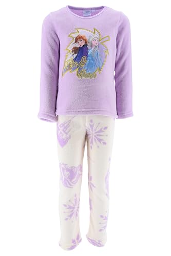 Frozen Disney Mädchen Fleece Pyjama Set mit Die Eiskönigin ELSA und Anna Motiv Langarm Zweiteiliger Nachtwäsche (DE/NL/SE/PL, Numerisch, 116, Regular, Lila) von Sun City