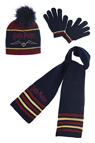 Harry Potter Schal + Mütze + Handschuhe für Kinder (Blau, 52 cm), blau, 50 von Sun City