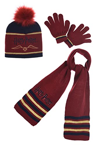Harry Potter Schal + Mütze + Handschuhe für Kinder (Bordeaux, 52 cm), burgunderrot, 50 von Sun City