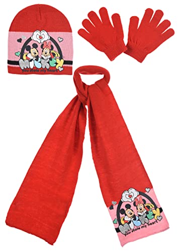 Kinder Mädchen Minnie Mouse Mütze, Schal und Handschuhe Set, rot, 4-7 Jahre von Sun-City