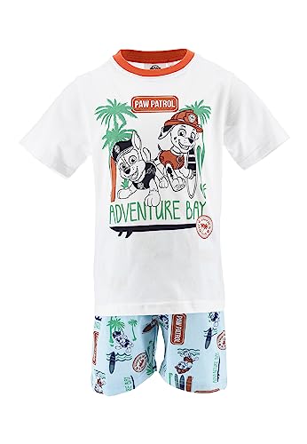 Paw Patrol Adventure Bay Chase Marshall Pyjama Schlafanzug Set Kurzarm, Farbe:Weiß, Größe Kids:110 von Sun City