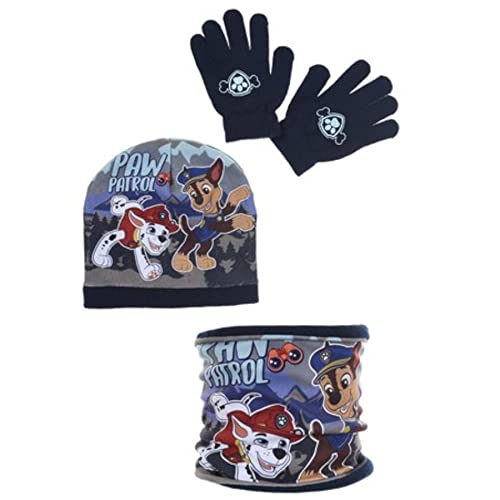 Paw Patrol Kinder Winter-Set 3 tlg. Mütze, Schlauchschal & Handschuhe Chase Marshall (Dunkel-Blau, 52) von Sun City