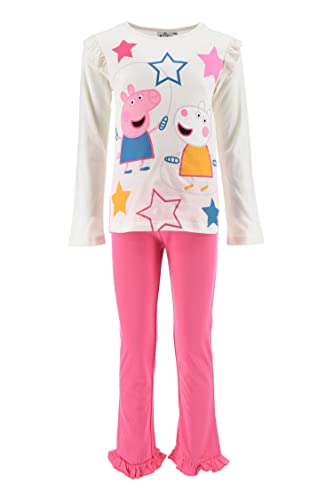 Sun City Peppa Wutz Pig Kinder Schlafanzug Jungen Pyjama Langarmshirt Langarm T-Shirt + Schlafhose, Farbe:Weiß, Größe Kids:104 von Sun City