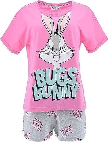 SUN CITY Looney Tunes Pyjama für Damen, Sommer, kurz, zweiteilig, aus Baumwolle, S-XL Bugs Bunny, Rosa, M von Sun City